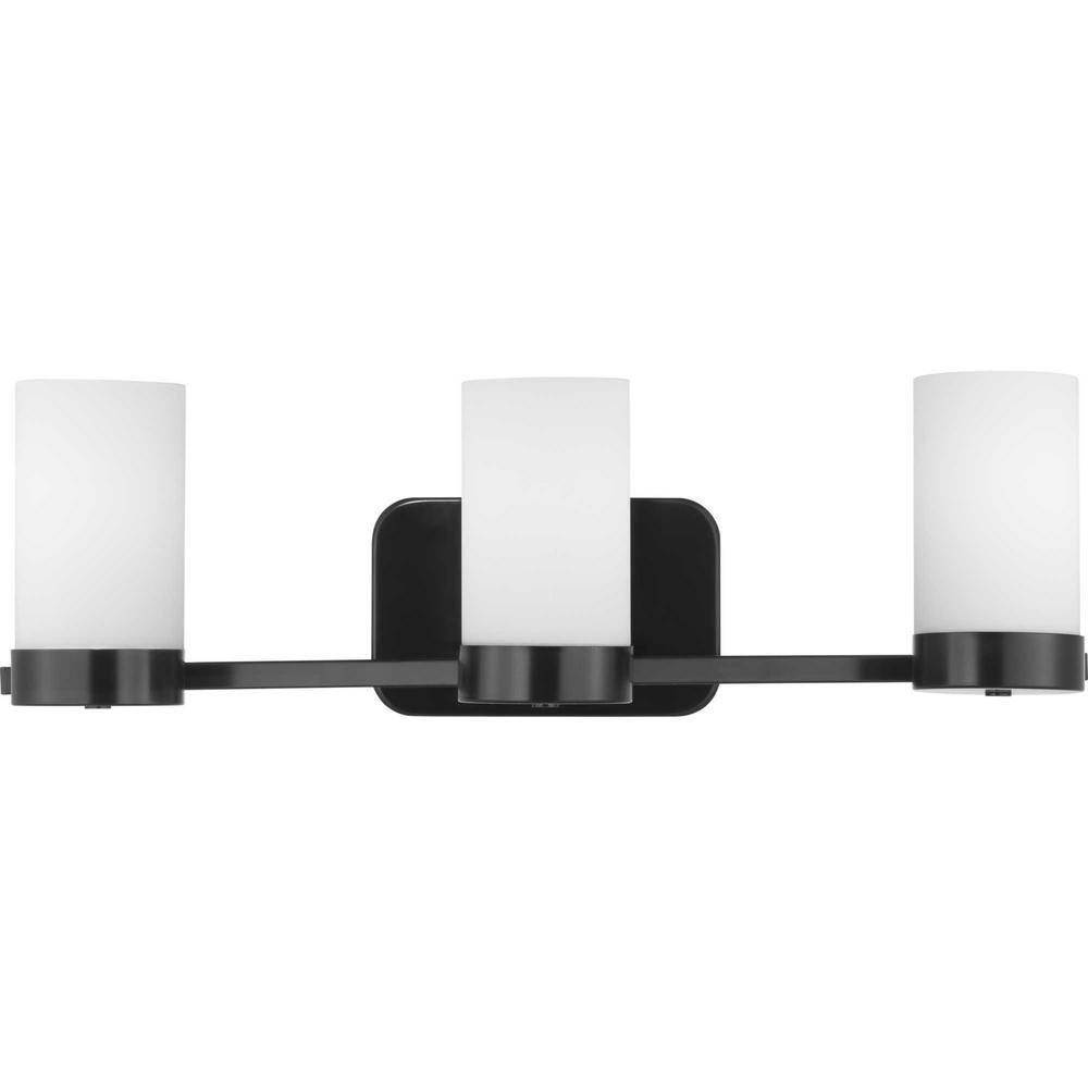 Matte Black 3-Light Bath Vanity with Etched White Glass Shades
