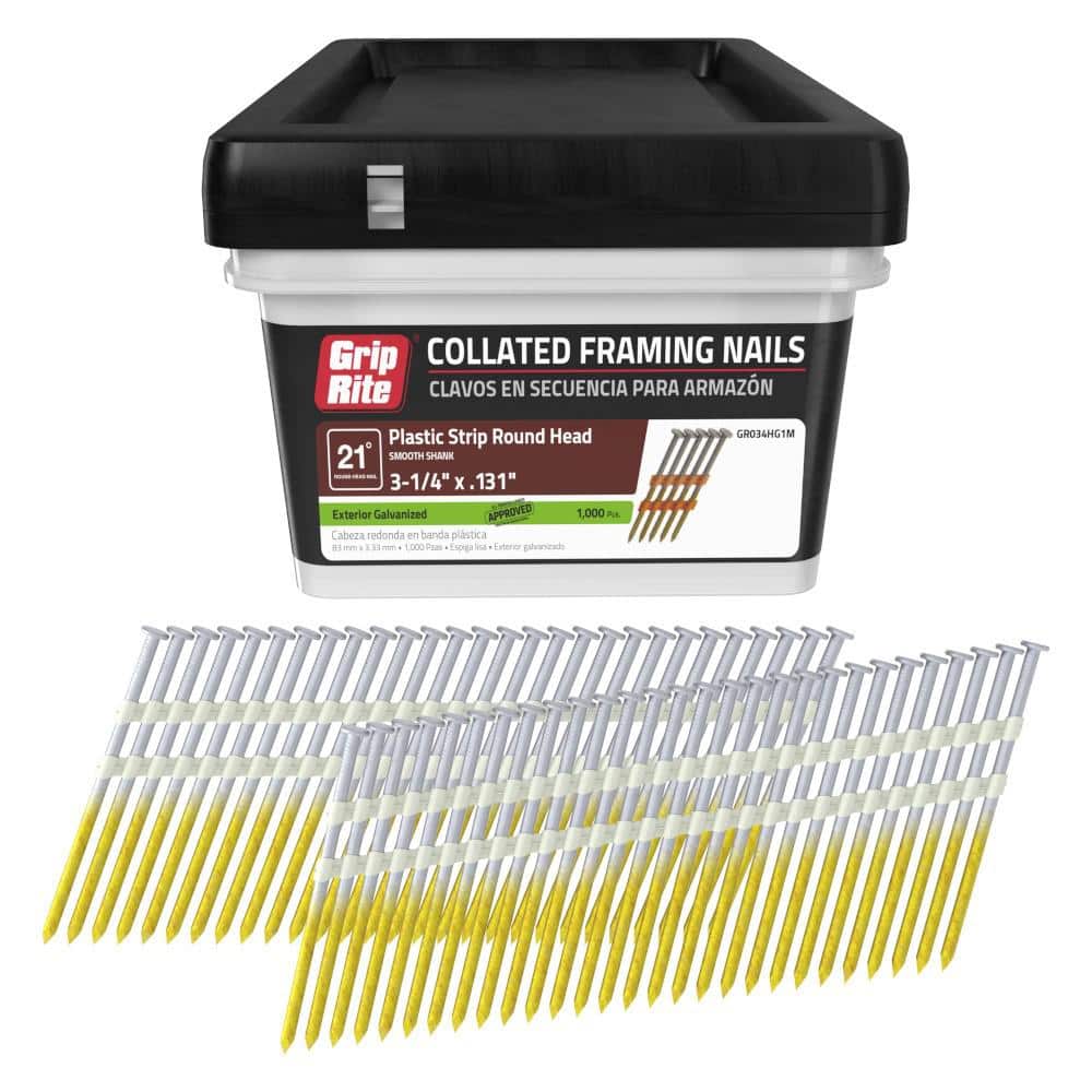3-1/4 in. x 0.131 in. 21° Plastic Collated Exterior Galvanized Smooth Shank Framing Nails 1000 per Box price history on PriceWatchPro