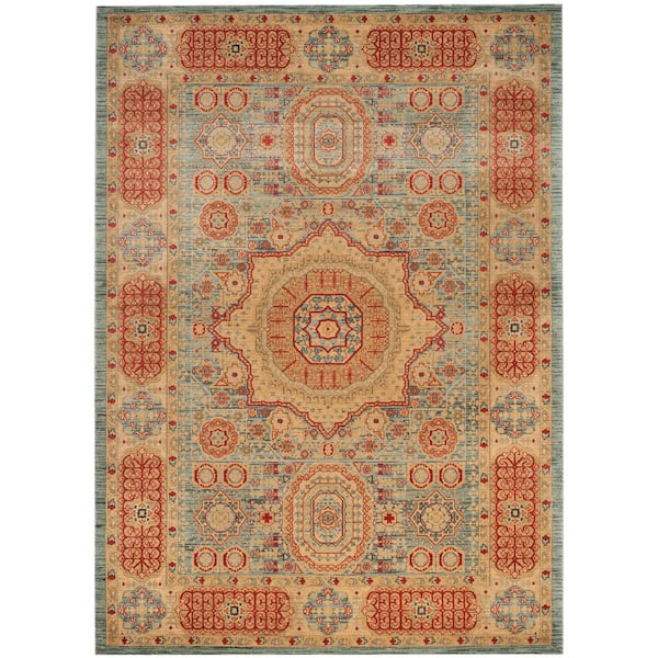 Mahal 8 ft. x 10 ft. Navy/Red Border Ornate Area Rug