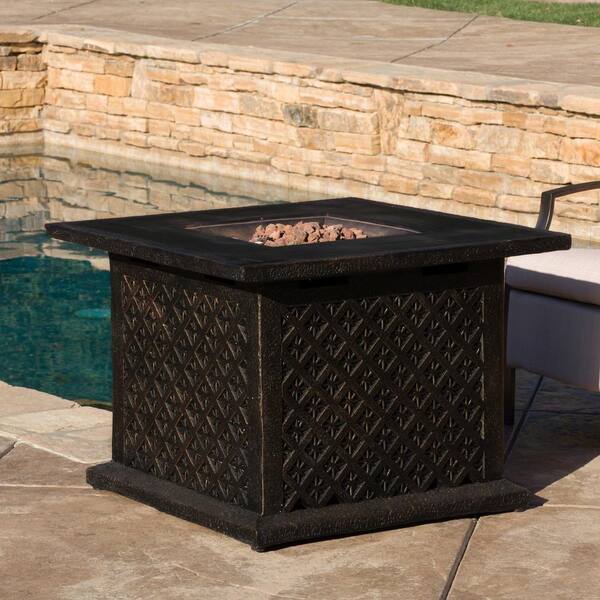 Noble House OOAXA 33.5 in. x 23.6 in. Square Cast MGO Fire Pit in Copper - 40,000 BTU