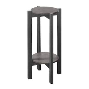 Newport 31.35 in. H Weathered Gray Faux Cement Laminate Finish Round Particle Board Deluxe 2-Tier Indoor Plant Stand
