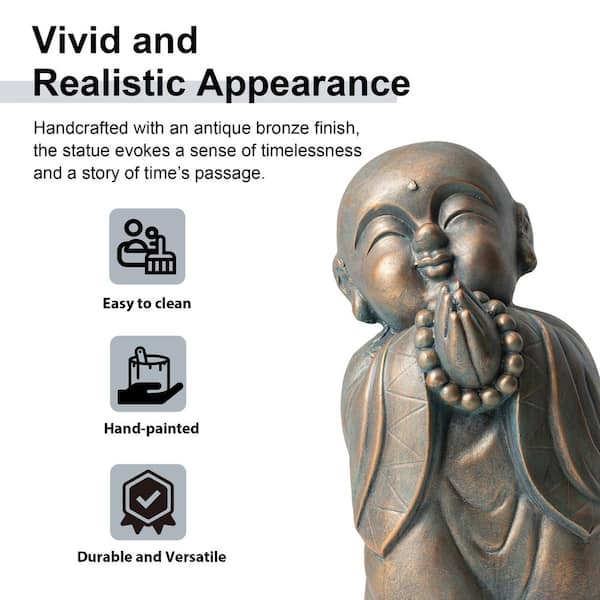 Glitzhome 16.5 in. H MGO Faux Bronze Little Buddha Monk