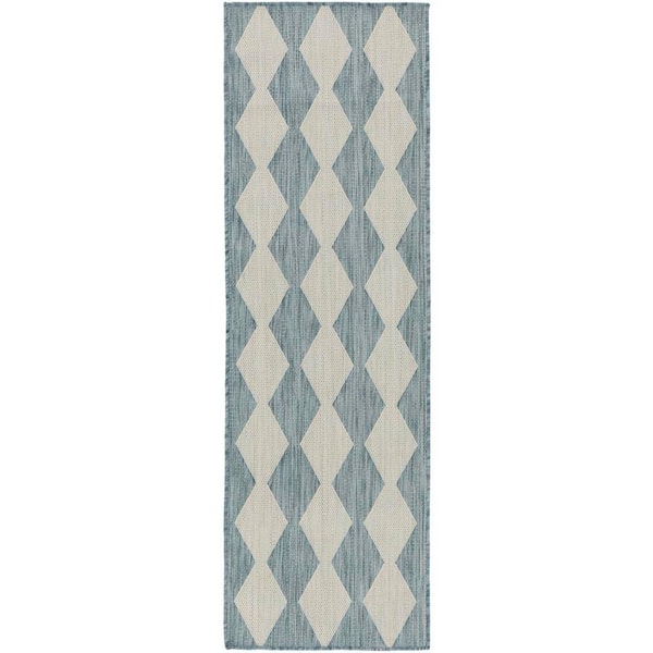 Positano Aqua 2 ft. x 8 ft. Diamond Contemporary Runner Area Rug