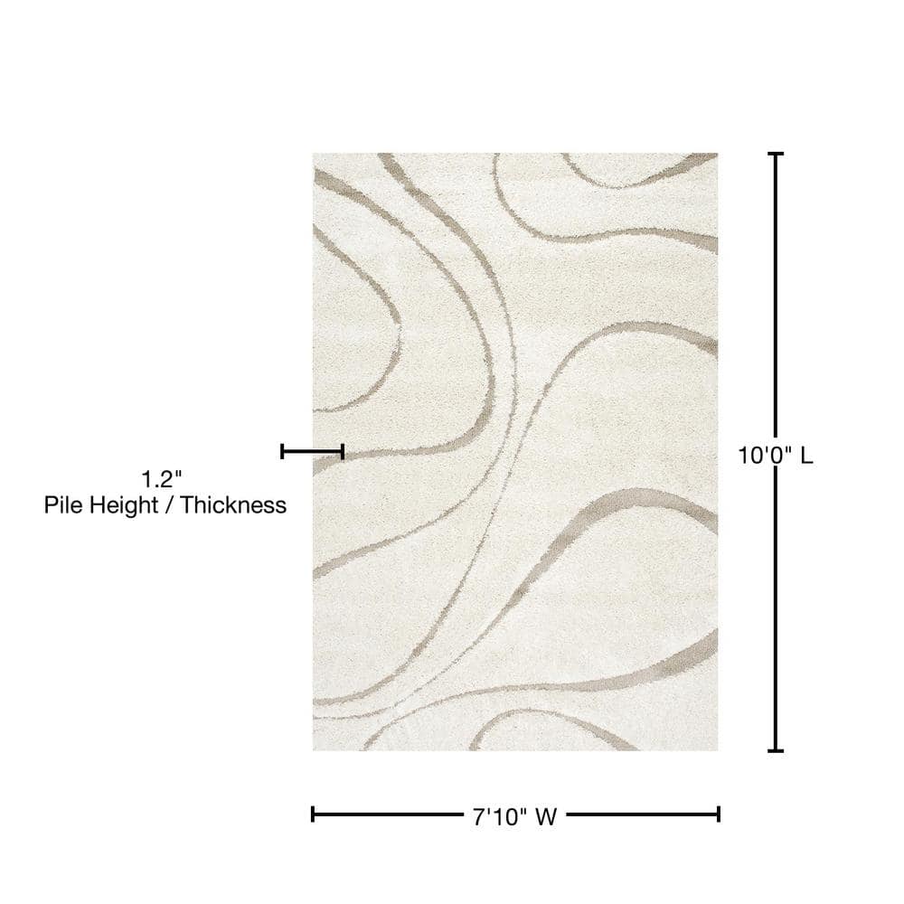 Off-White Rectangular Shag 8' x 10' Synthetic Area Rug