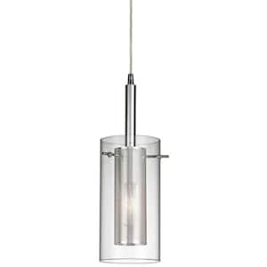 Alworth 1-Light Chrome Pendant with Cylinder Inner Mesh Shade and Outer Clear Glass Shade