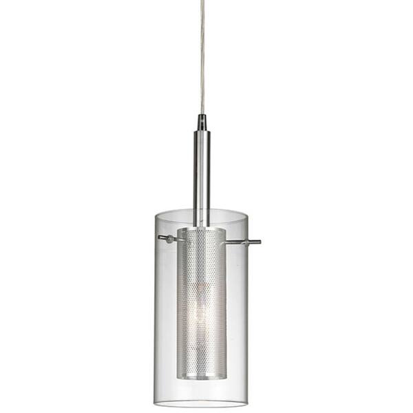 Home Decorators Collection Alworth 1-Light Chrome Pendant with Cylinder Inner Mesh Shade and Outer Clear Glass Shade