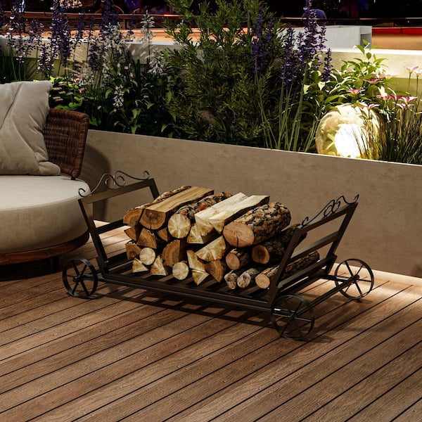 37.72 in. x 21.06 in. x 15.75 in. Heavy-Duty Firewood Rack Fireplace Log Holder, Durable Construction, Black