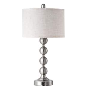 23.4 in. Silver Base Metal Dimmable and Touch Control Table Lamp with Fabric Beige Shade and USB Ports