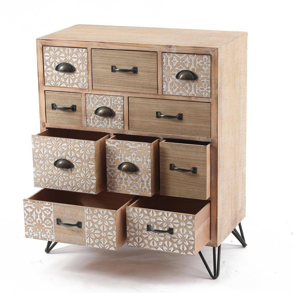 White Fir and Iron Mid-Century Bohemian Accent Cabinet