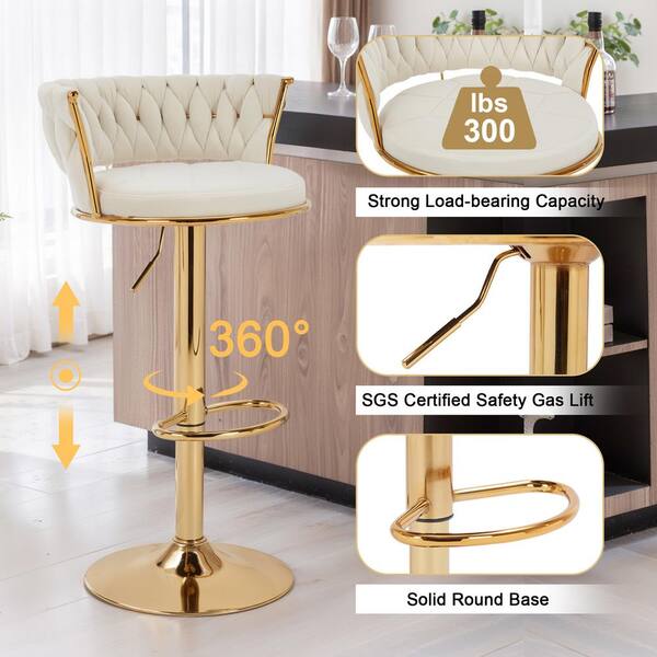 10/mo Finance Swivel Velvet White Bar Stools Set Of