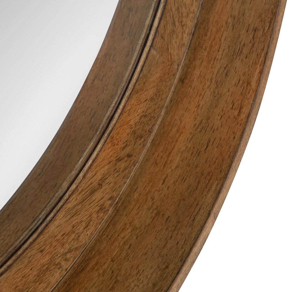 Walnut Round Wood Wall Mirror with Shelf 30"