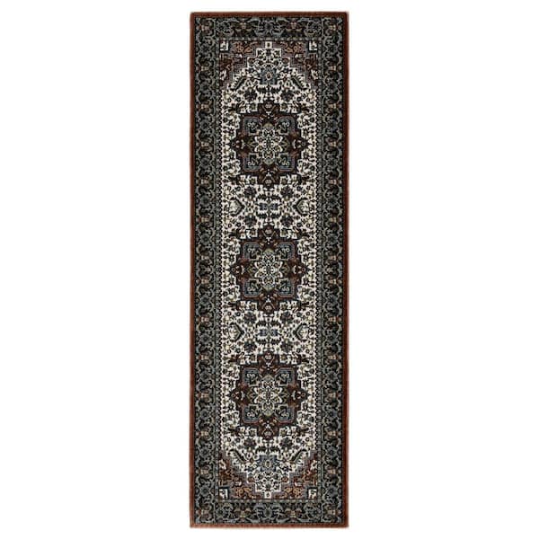AVERLEY HOME Victoria Red/Multi-Colored 2 ft. x 8 ft. Center Oriental Medallion Polyester Fringed-Edge Indoor Runner Area Rug