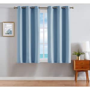 Milton Dusty Blue Thermal Woven 38 in. W x 63 in. L Grommet Room Darkening Curtain (2-Panels)