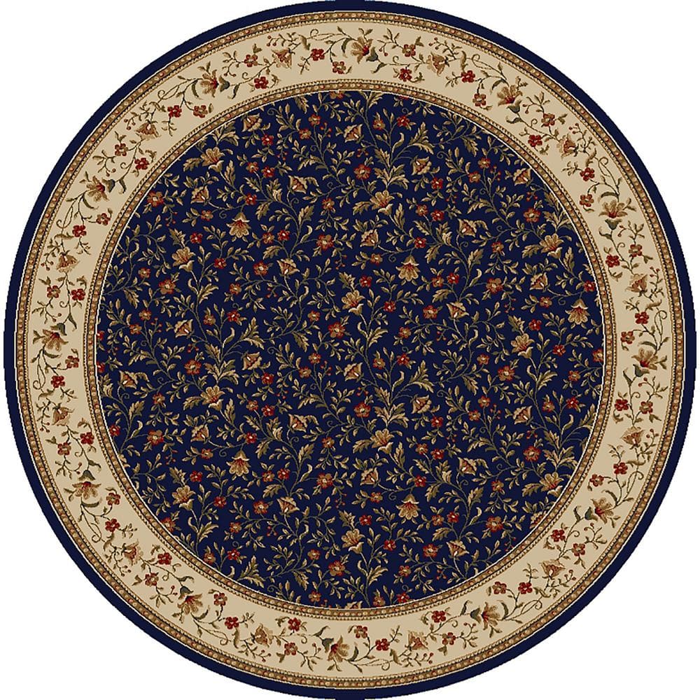 Como Navy 5 ft. Round Traditional Floral Area Rug