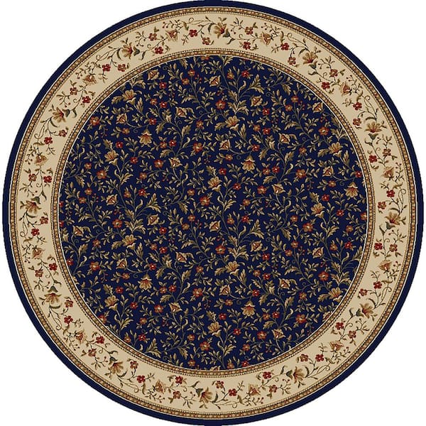 Unbranded Como Navy 5 ft. Round Traditional Floral Area Rug