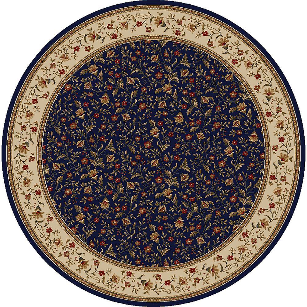 Como Navy 8 ft. Round Traditional Floral Area Rug 1593/1177/NAVY The