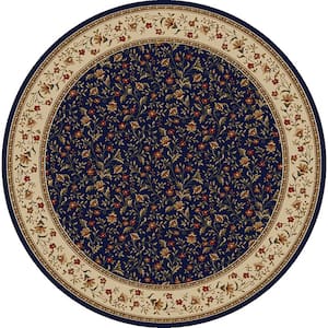 Como Navy 8 ft. Round Traditional Floral Area Rug