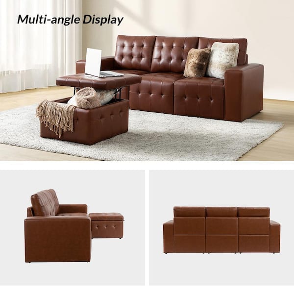 JAYDEN CREATION Nuria 87 in. wide Brown Leather Sofa with Removable Back  Cushions Z2LBSF0011-BRN-4 - The Home Depot