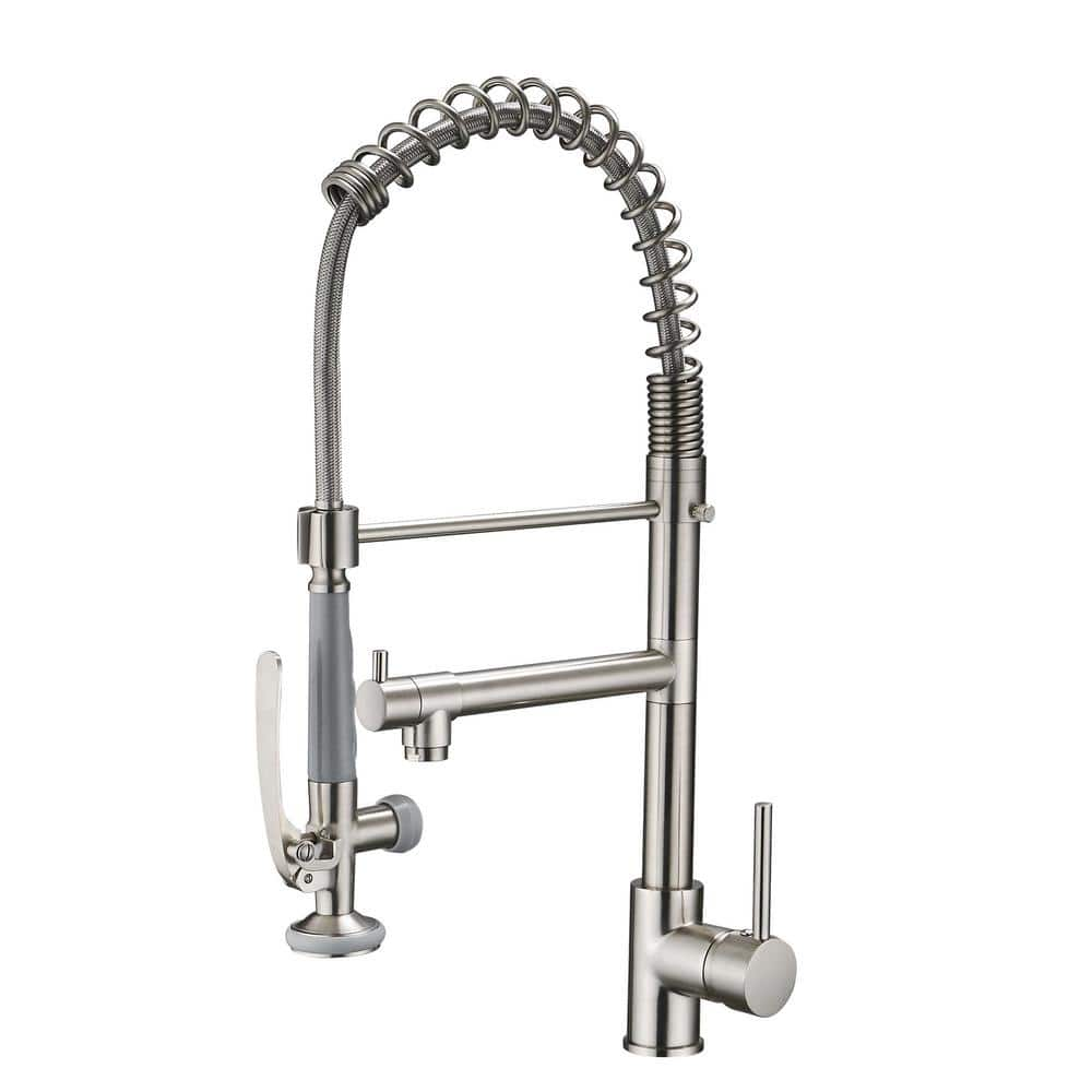 Single Handle Pull Down Sprayer Kitchen Faucet with Advanced Spray 1 Hole Spring Kitchen Sink Faucets in Brushed Nickel -  AIMADI, KI-0062-BN