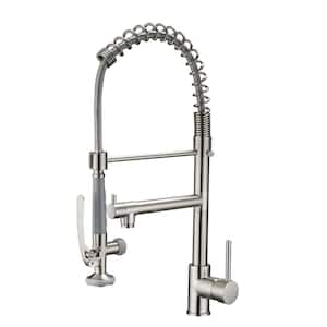 Single Handle Pull Down Sprayer Kitchen Faucet with Advanced Spray 1 Hole Spring Kitchen Sink Faucets in Brushed Nickel