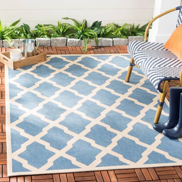 Beach House Blue/Creme 3 ft. x 5 ft. Geometric Trellis Indoor/Outdoor Area Rug