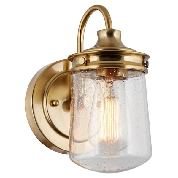 Kira Home Mason 5.5 in. 1 Light Cool Brass Wall Sconce with Clear Seeded Shade