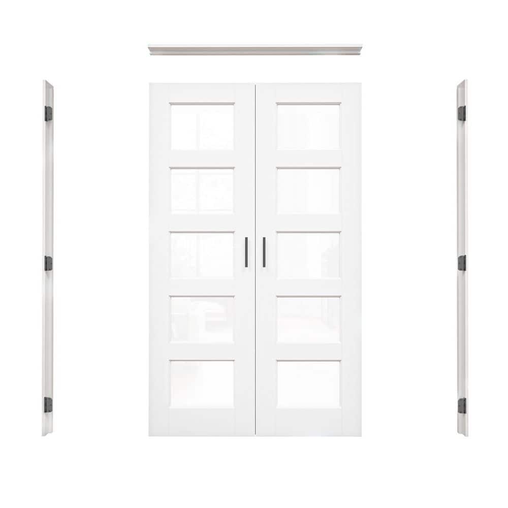 48 in. x 80 in. 5-Lite Clear Glass Universal White Solid Core Glass Double Prehung French Door+ Separate Jamb&Ball Catch price history on PriceWatchPro