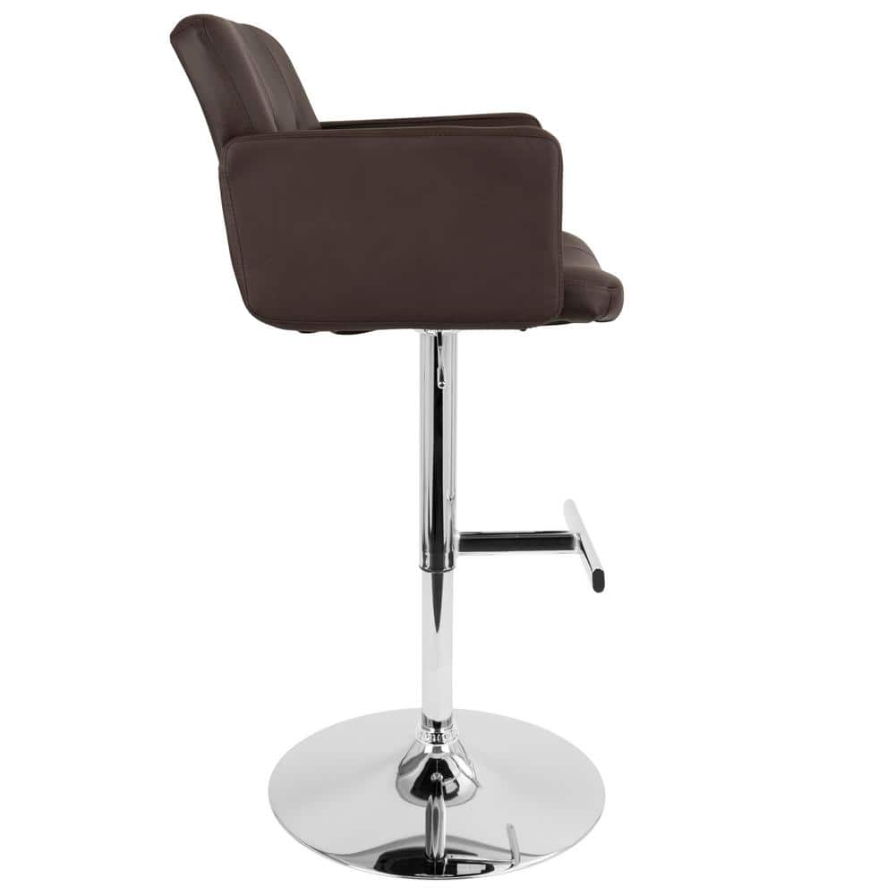 Adjustable Swivel Stout Barstool in Brown Leather and Metal