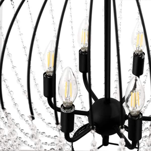 YANSUN 6-Light Black Crystal Pendant, Unique Statement Chandelier