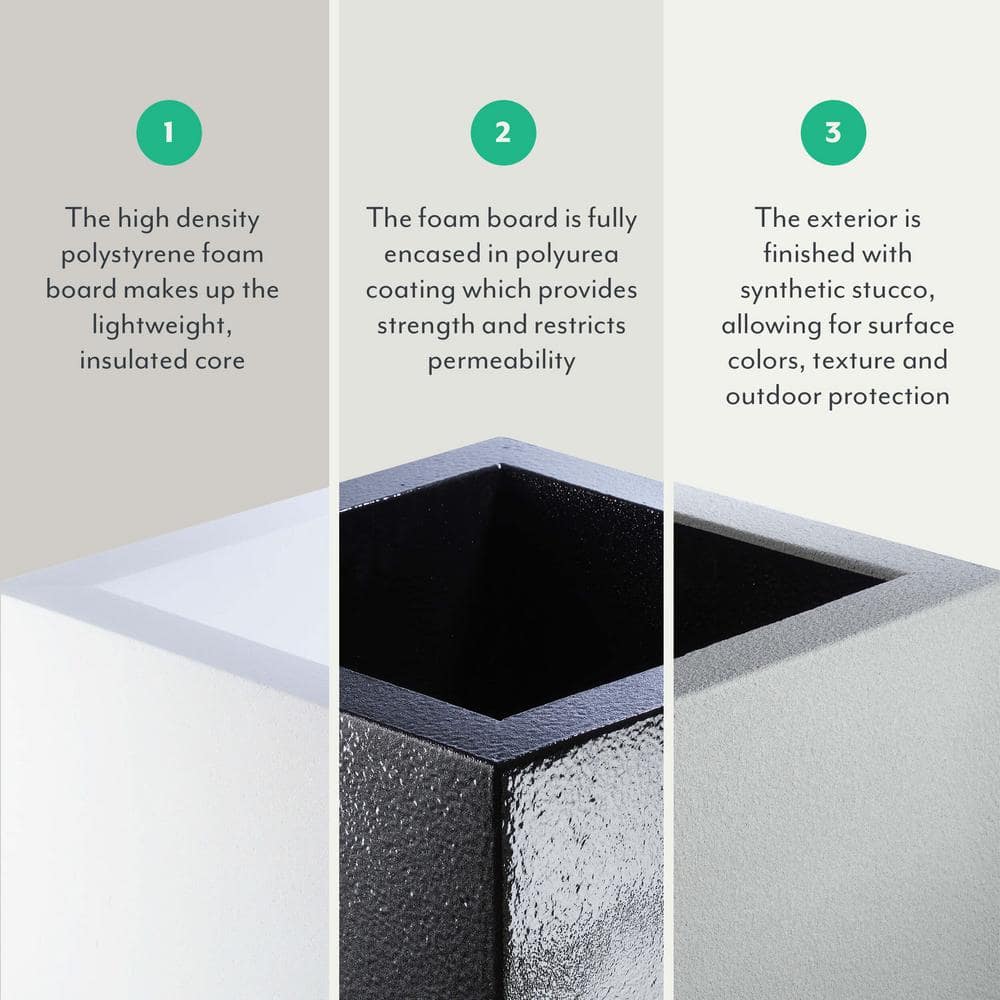 Gray Granite Tall Rectangular Modern Outdoor Planter, 18" L x 23" W x 30" H
