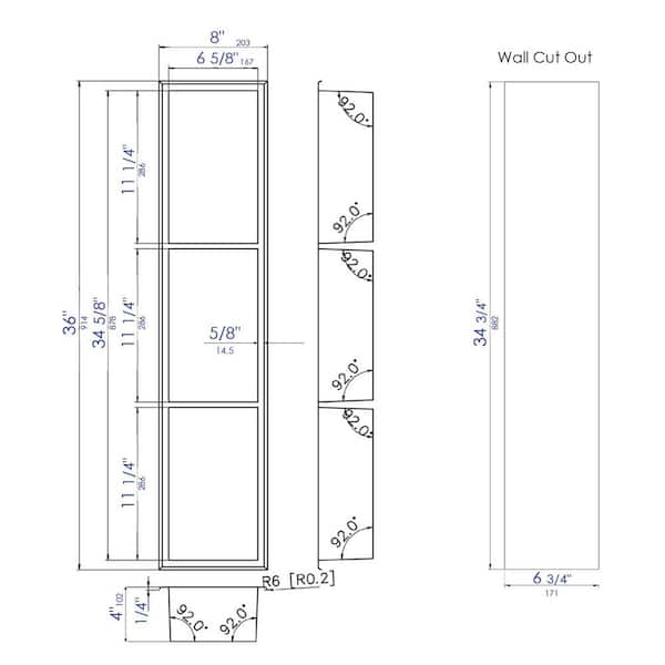 Alfi Brand ABNC1616-BLA 16 x 16 Black Matte Stainless Steel Square Single Shelf Bath Shower NICHE