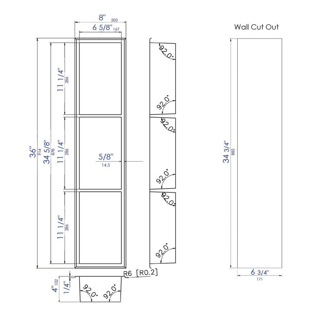 Polished Stainless Steel Vertical Triple Shelf Shower Niche