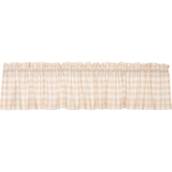 VHC BRANDS Annie Buffalo Check 90 in. W x 16 in. L Cotton Rod Pocket Valance in Tan White