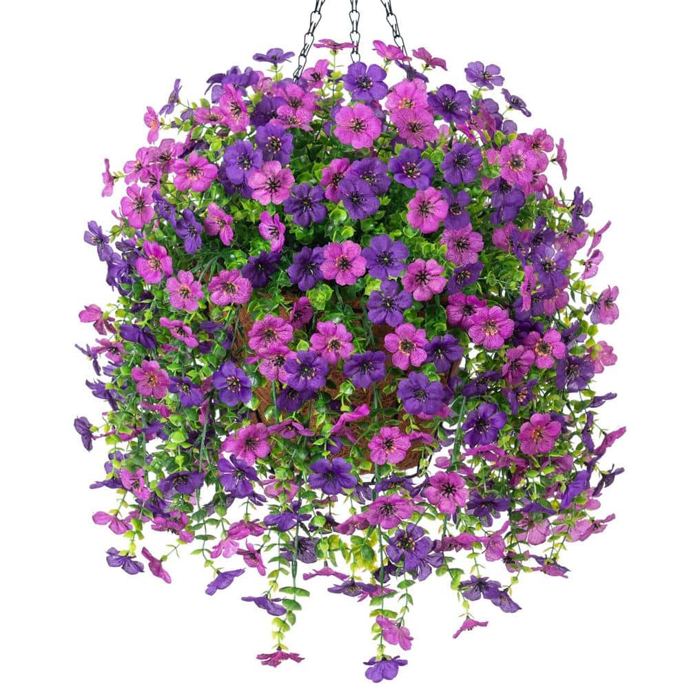 26 in. Purple Deep Purple Indoor/Outdoor Hanging Artificial Daisy