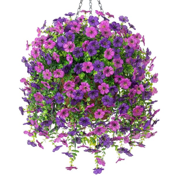 26 in. Purple Deep Purple Indoor/Outdoor Hanging Artificial Daisy