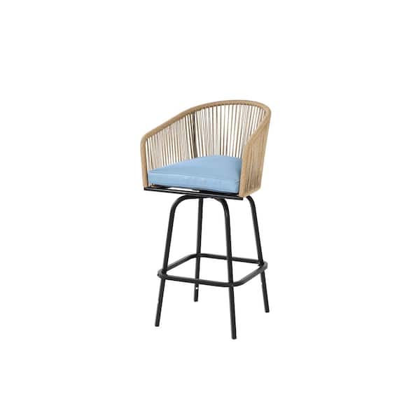 4-Piece Metal Outdoor Bar Stool with Blue Cushion
