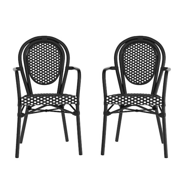 Carnegy Avenue Black Aluminum Outdoor Dining Chair in White Set of 2