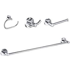 Elie 4-Piece Bath Hardware Set with 24-inch Towel Bar, Paper Holder, Towel Ring and Robe Hook in Chrome