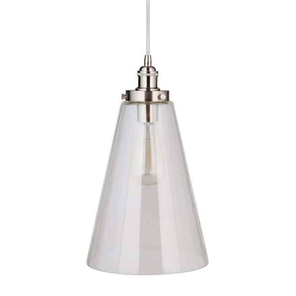 Worth Home Products Instant Pendant 1-Light Brushed Nickel Recessed Light Conversion Kit with Clear Cone Glass Shade