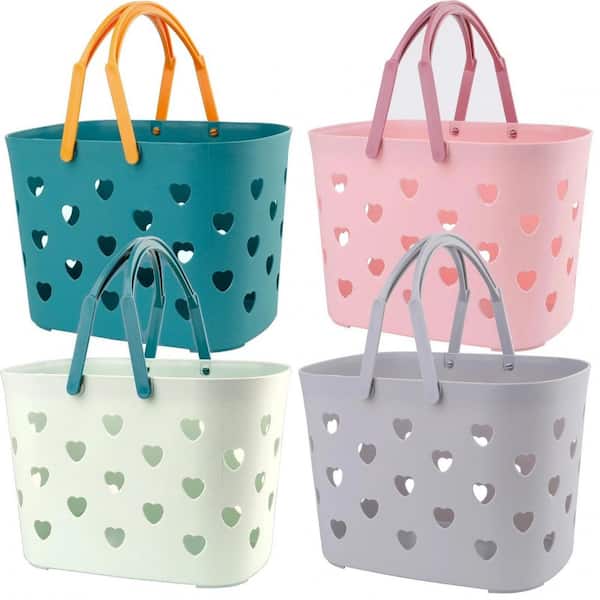 Plastic Portable Shower Caddy 8.5 in. Multi-Color Storage Basket with Handle for Bathroom, Pantry, Kitchen, (4-Pack)
