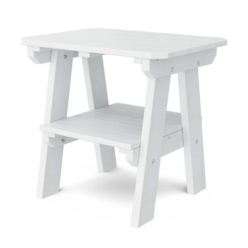 Heritage White Two-Tier Rectangle HDPE Plastic Outdoor Side Table price history on PriceWatchPro