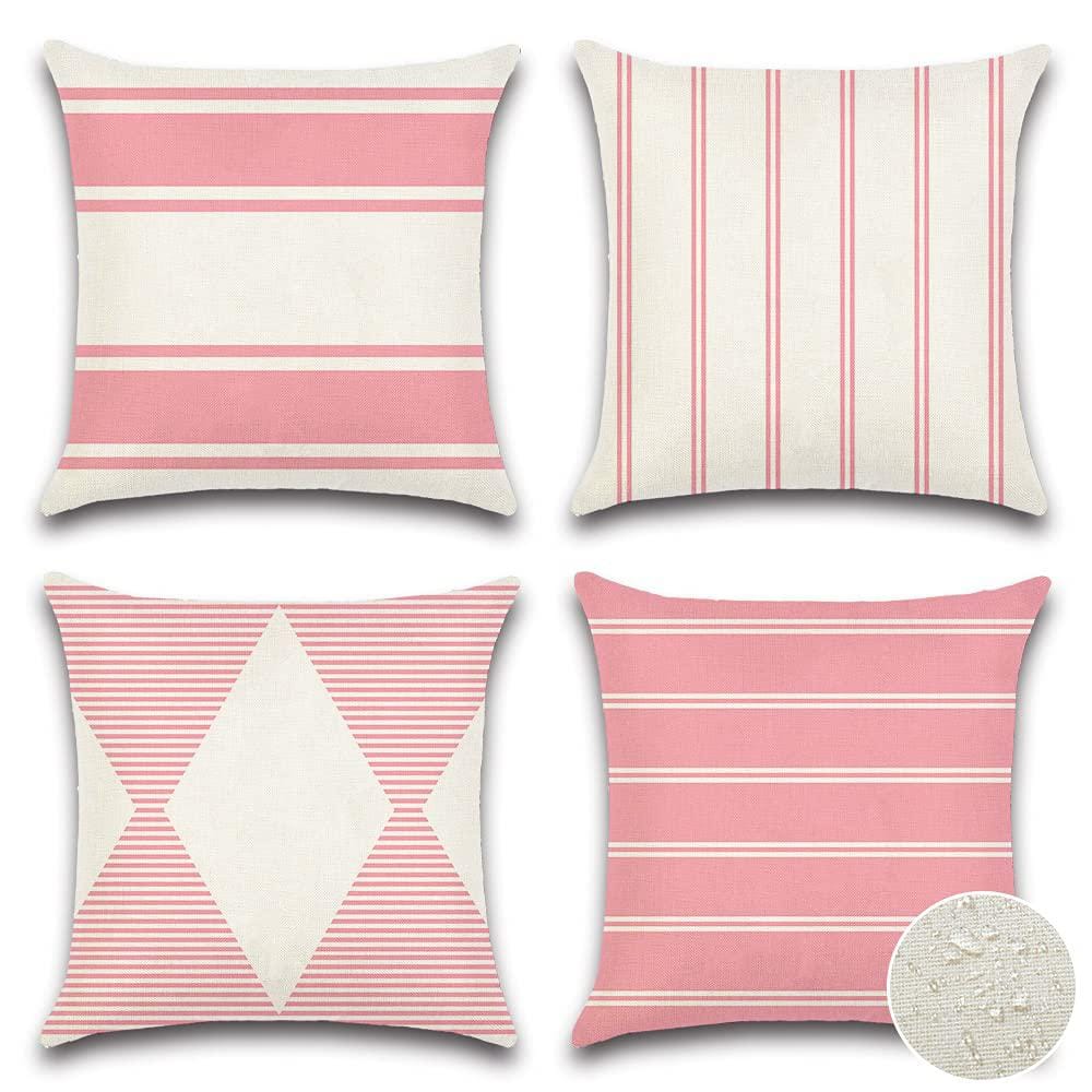 18 in. x 18 in. Waterproof Modern Geometry Outdoor Pink Throw Pillow Covers with Hidden Zipper (4-Pack) price history on PriceWatchPro