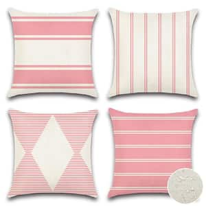 18 in. x 18 in. Waterproof Modern Geometry Outdoor Pink Throw Pillow Covers with Hidden Zipper (4-Pack)