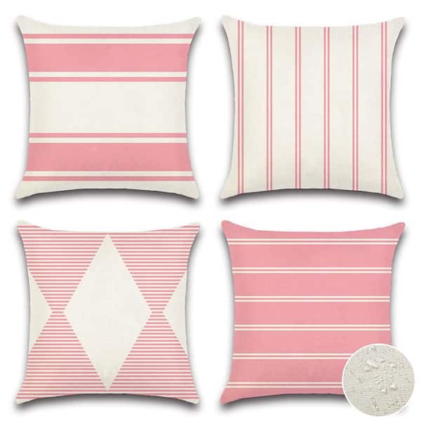 SenQWFa 18 in. x 18 in. Waterproof Modern Geometry Outdoor Pink Throw Pillow Covers with Hidden Zipper (4-Pack)