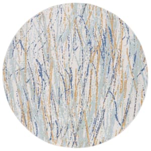 Skyler Collection Gold/Blue Green 7 ft. x 7 ft. Abstract Distressed Round Area Rug
