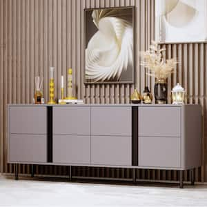 Gray Wood TV Stand Media Console Table Storage Cabinet with Pop-up Doors, Glass Finish, Drawers, Fits TV's up to 80 in.