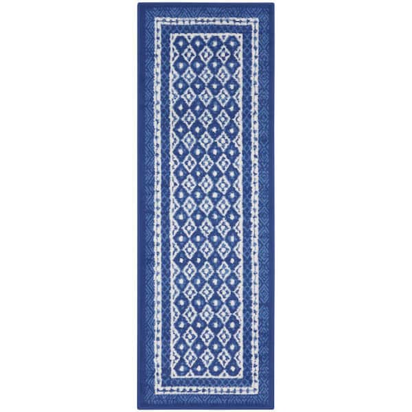 Nourison Whimsicle Navy 2 ft. x 6 ft. Geometric Contemporary Kitchen Runner Area Rug