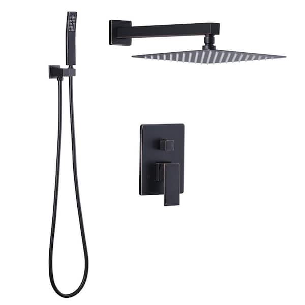 Single Handle 2-Spray Dual Wall Mount Shower set 1.8 GPM with 10 in. Square Adjustable Shower Head in Oil Rubbed Bronze