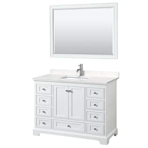 Deborah 48"W x 22"D Single Vanity in White w/ Cultured Marble Vanity Top in LightVein Carrara w/ Basin & Mirror