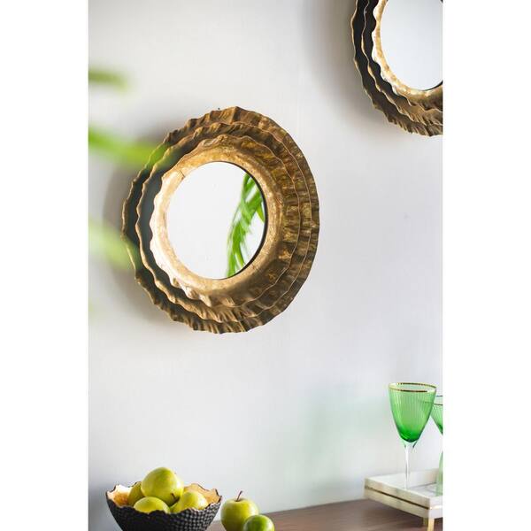 16 in. W x 16 in. H Round Wall Mirror with Gold Metal Frame Mid  